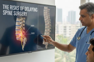 Doctor explaining spinal nerve compression to a patient